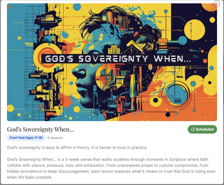 God's Sovereignty When series showing vibrant artwork, description, and lesson details